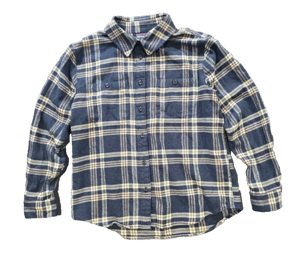 Patagonia Fjord Flannel Shirt Organic Cotton Blue White Plaid Size Large A010500